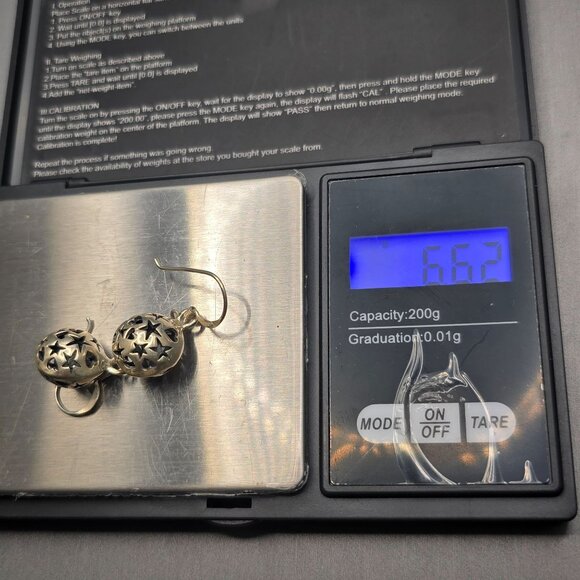 VTG Sterling Silver Star Heart Cutout Drop Earrings 1.25" Celestial Dangles 6.6g - Picture 4 of 6